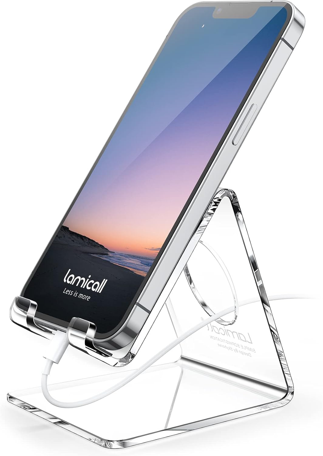 Lamicall Cell Phone Stand, Desk Accessories - Clear Office Cell Phone Holder, Acrylic Phone Stand, Desktop, Acrylic Office Desk Decor Accessories, Suitable for iPhone, 4-8'' Phone, Gifts