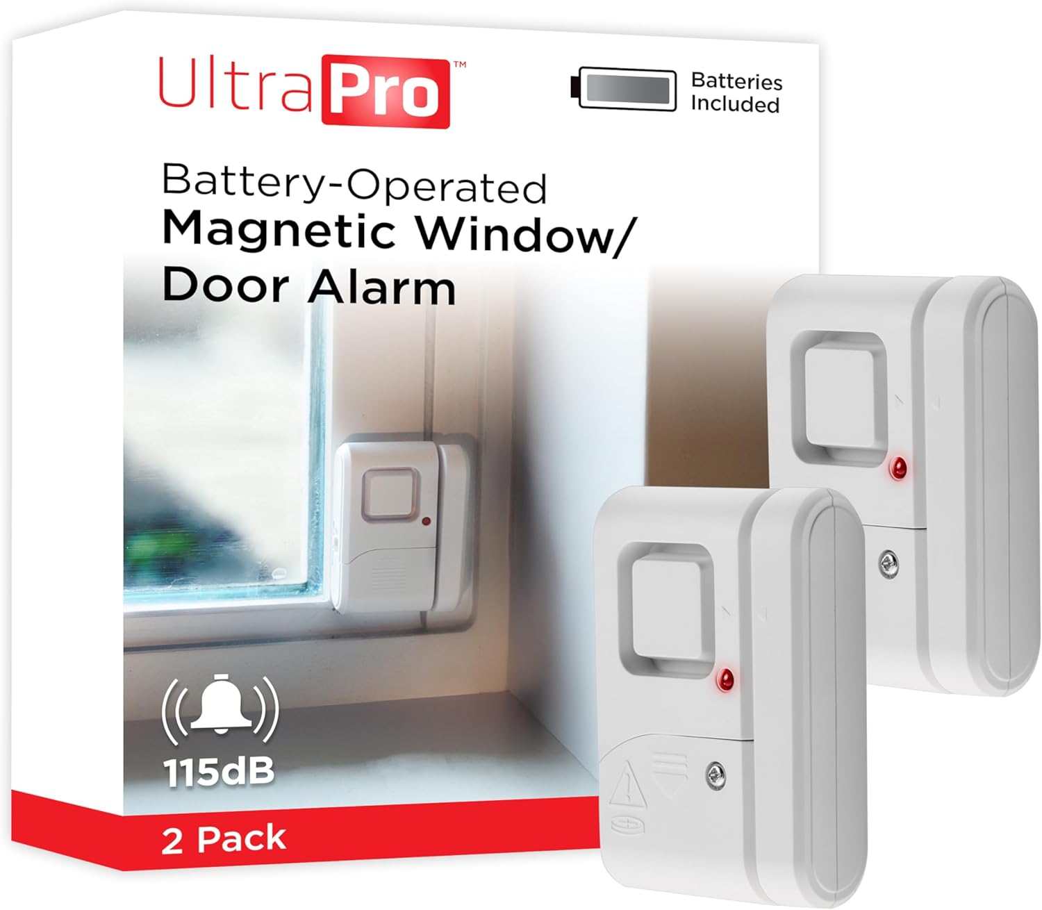 GE Personal Security Window and Door Alarm, 2 Pack, DIY Protection, Burglar Alert, Wireless Chime/Alarm, Easy Installation, Home Security, Ideal for Home, Garage, Apartment and More, White, 45115