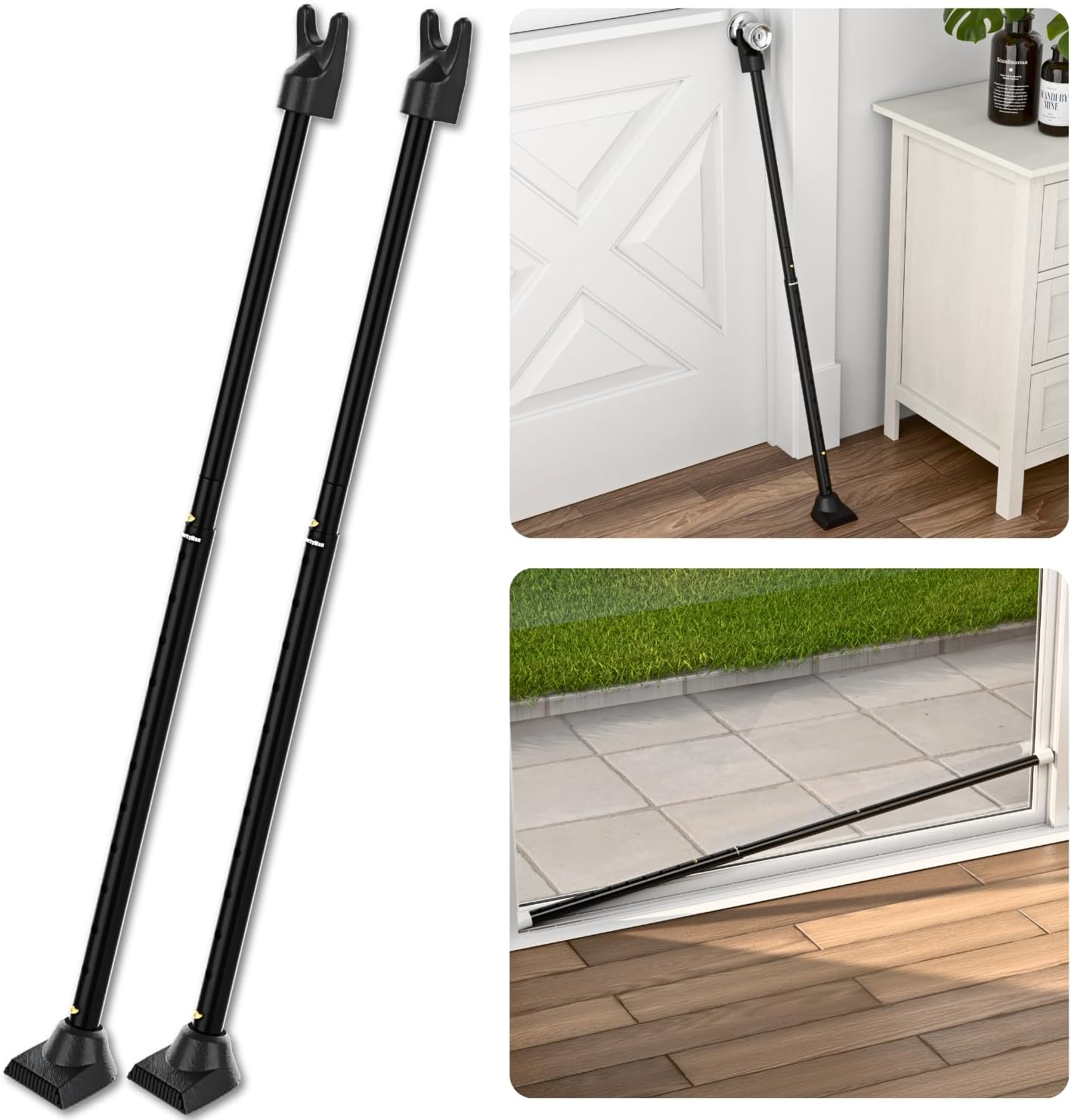 SecurityMan 2-in-1 Door Security Bar & Sliding Patio Door Security Bar (2 Pack) via Interchangeable Caps - Constructed of High Grade Iron - Black