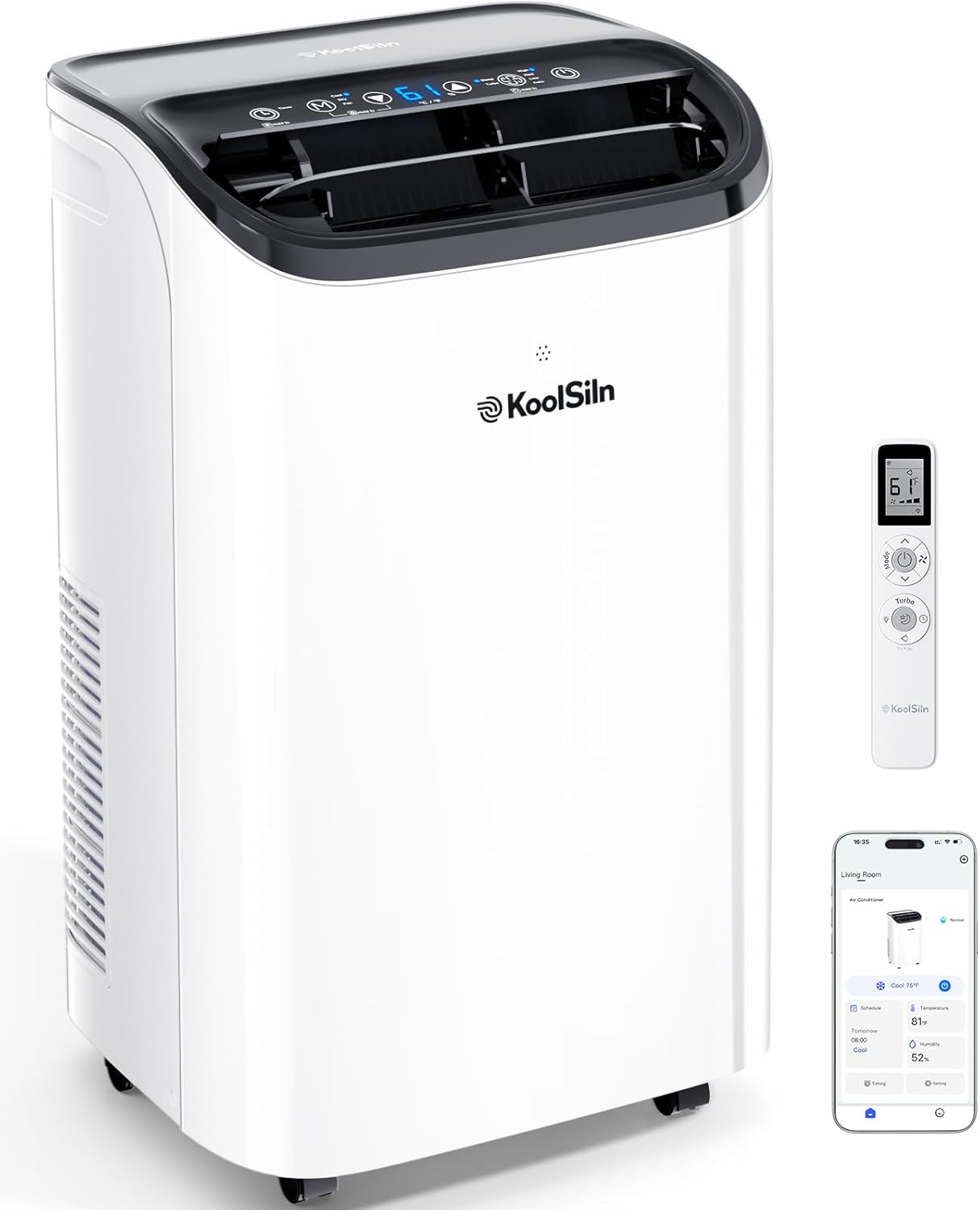 14,000 BTU Portable Air Conditioner Cools Up to 700 Sq.Ft, Auto-Evaporation Low Noise Portable AC Unit with APP & Remote Control for Large Room, Office, Garage, White