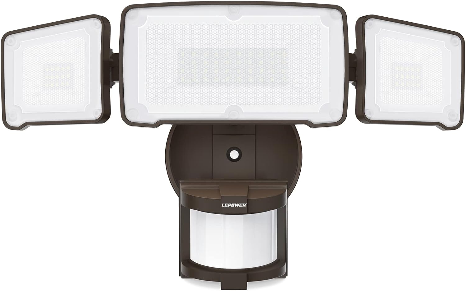 LEPOWER LED Security Light Motion Sensor Light Outdoor, 38W 4200LM Motion Security Light, 5500K, IP65 Waterproof, 3 Head Motion Detected Flood Light for Garage, Yard, Porch (Brown)