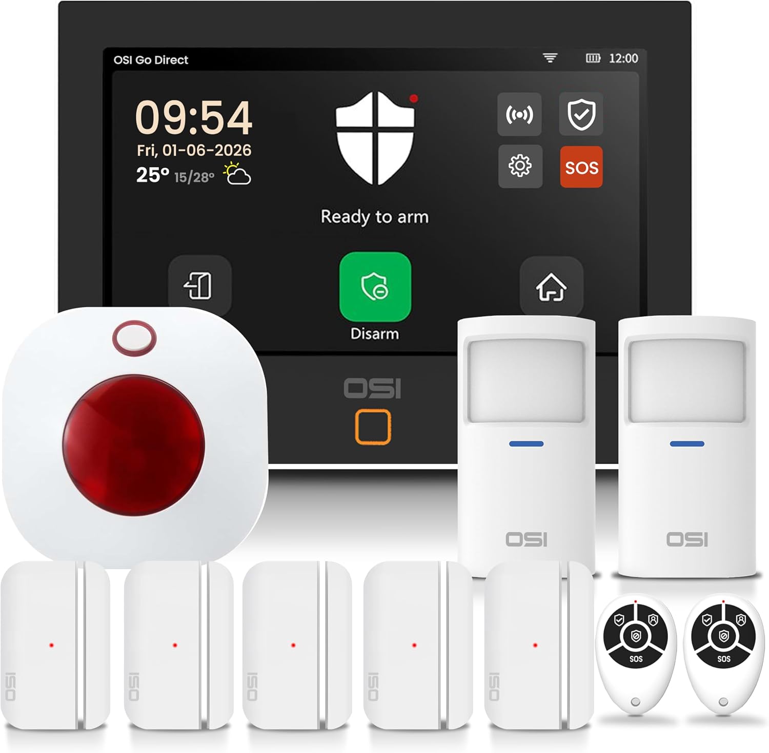 OSI Alarm System Gen 2 (4G), 11pc, DIY, Motion & Entry Sensors, Wireless Siren, Remotes, App & Alexa Compatible Self Monitor(No Monthly Fees) or 24/7 Alarm Monitoring (as Low as $15/mo)