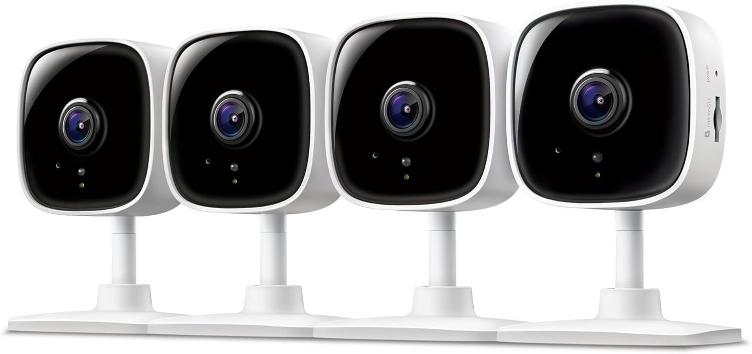 Tapo 1080P Indoor Wired Security Camera - Works as a Baby & Pet Monitor, Motion Detection, 2-Way Audio, Siren, Night Vision, Subscription-Free Local or Optional Cloud, Works with Alexa, C100(4-Pack)