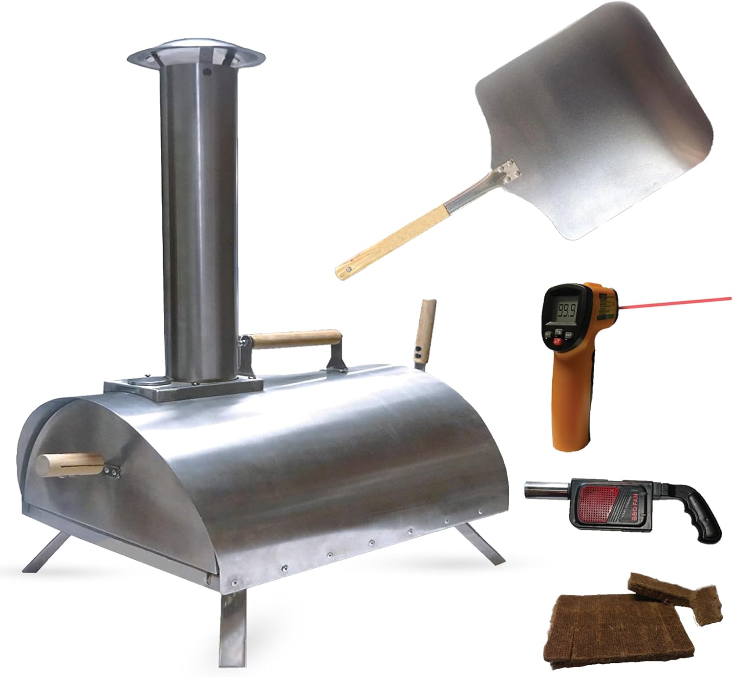 Outdoor Pellet Pizza Oven - Original Pellethead PoBoy Wood Fired Portable Grill with Peel, Blower, 13&quot; Pizza Stone Accessories Kit
