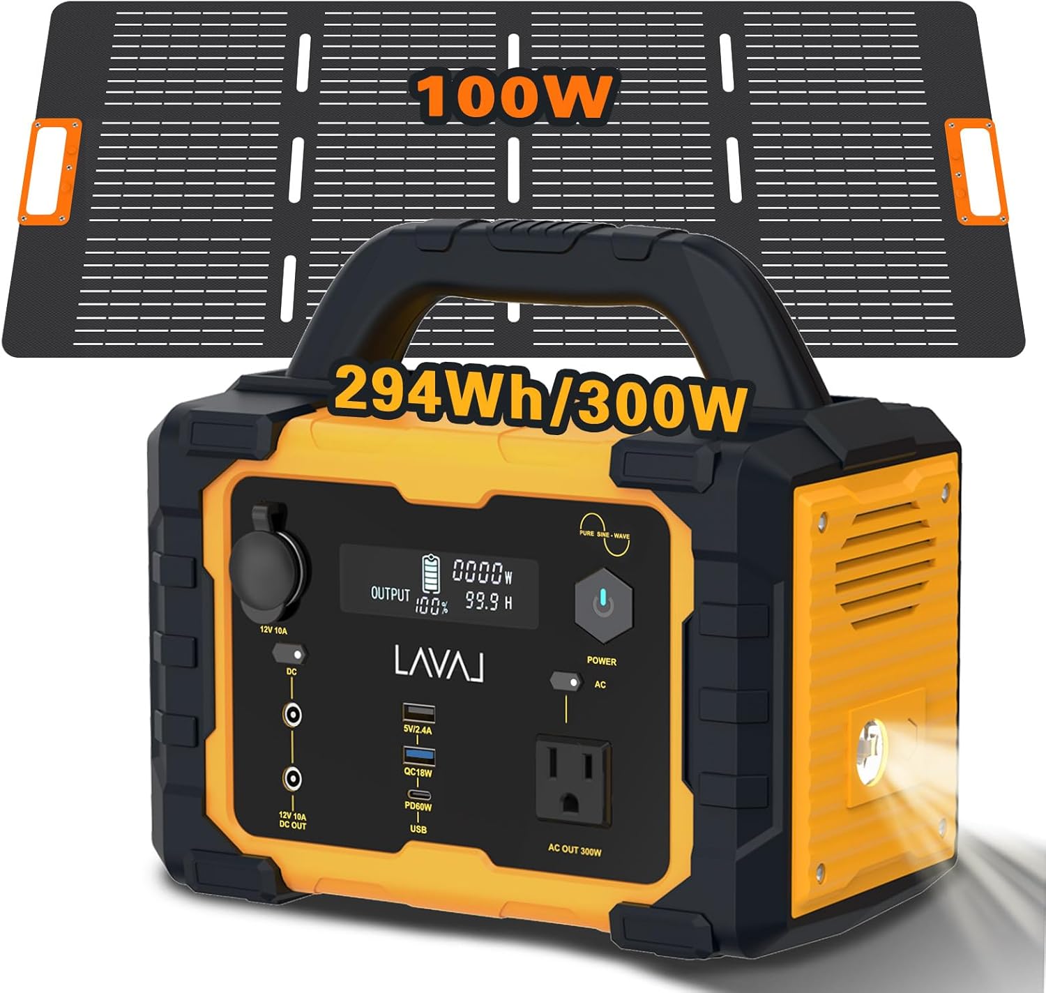 Solar Generator 300W Portable Power Station with 100W Foldable Solar Panel, 294Wh Lithium Battery, 120V/300W AC Outlet, Quiet Generators for Home, RV, Outdoor, Camping and Emergencies Use