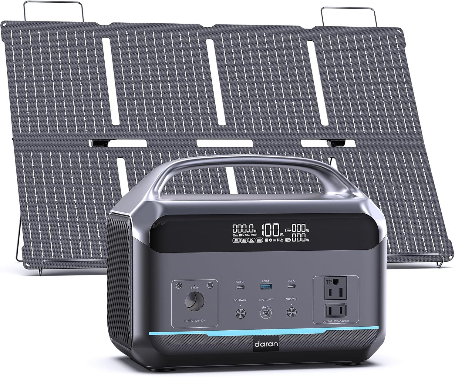 Portable Power Station 600W with Solar Panel 80W, 288Wh LiFePO4 Battery Backup w/2 AC Outlets, 1.7H Fast Charging Solar Generator for Camping, RV Travel, Home Emergencies