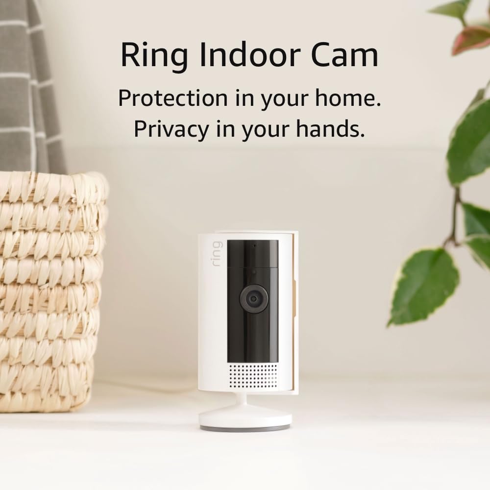 Like-New Ring Indoor Cam, Home or business security in 1080p HD video, White