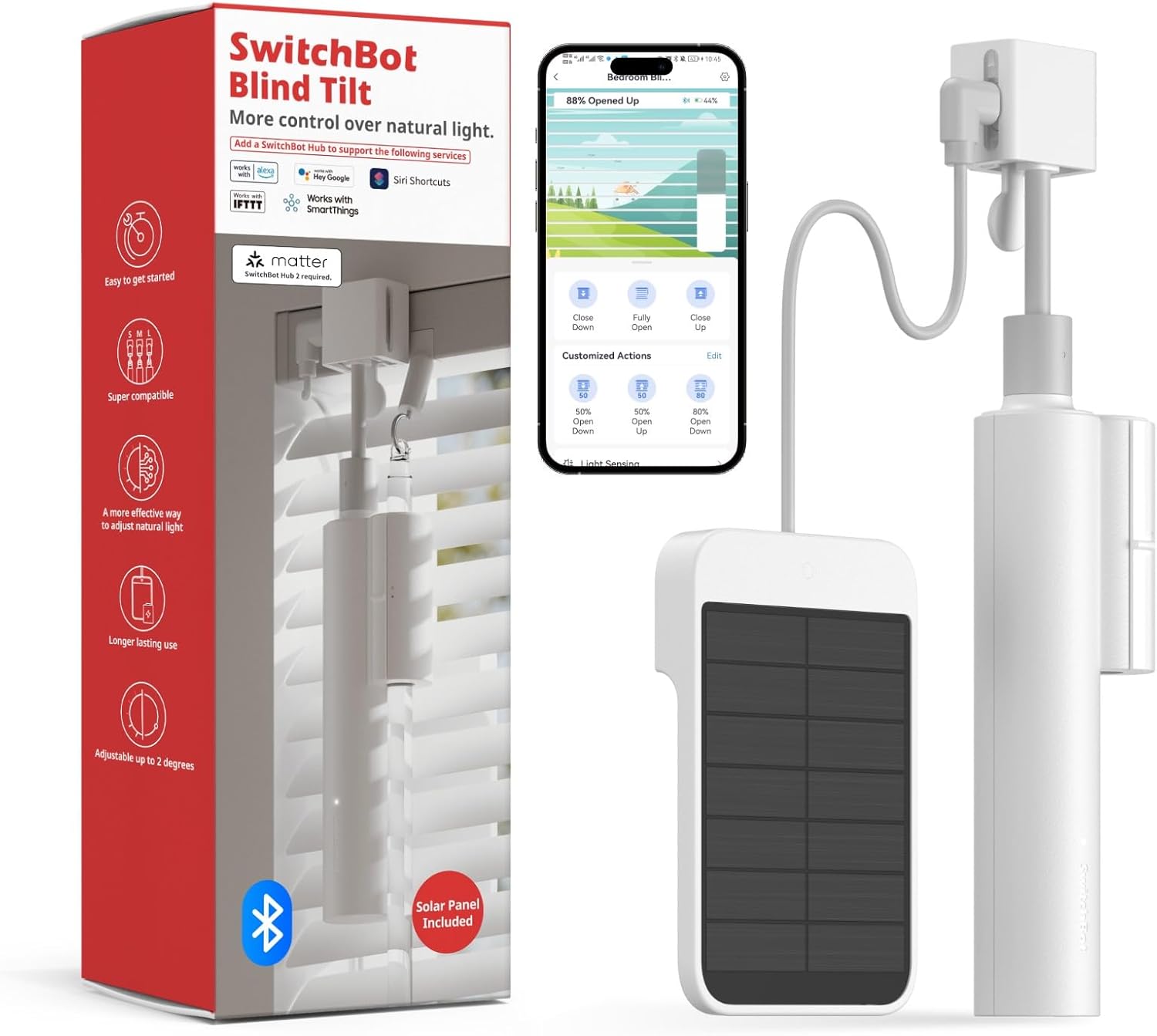 SwitchBot Blind Tilt Motorized Blinds - Smart Electric Blinds, Automatic Blind Opener and Closer, Solar Powered, Light Sensing Control, Add Hub Mini to Make it Compatible with Alexa & Google Home