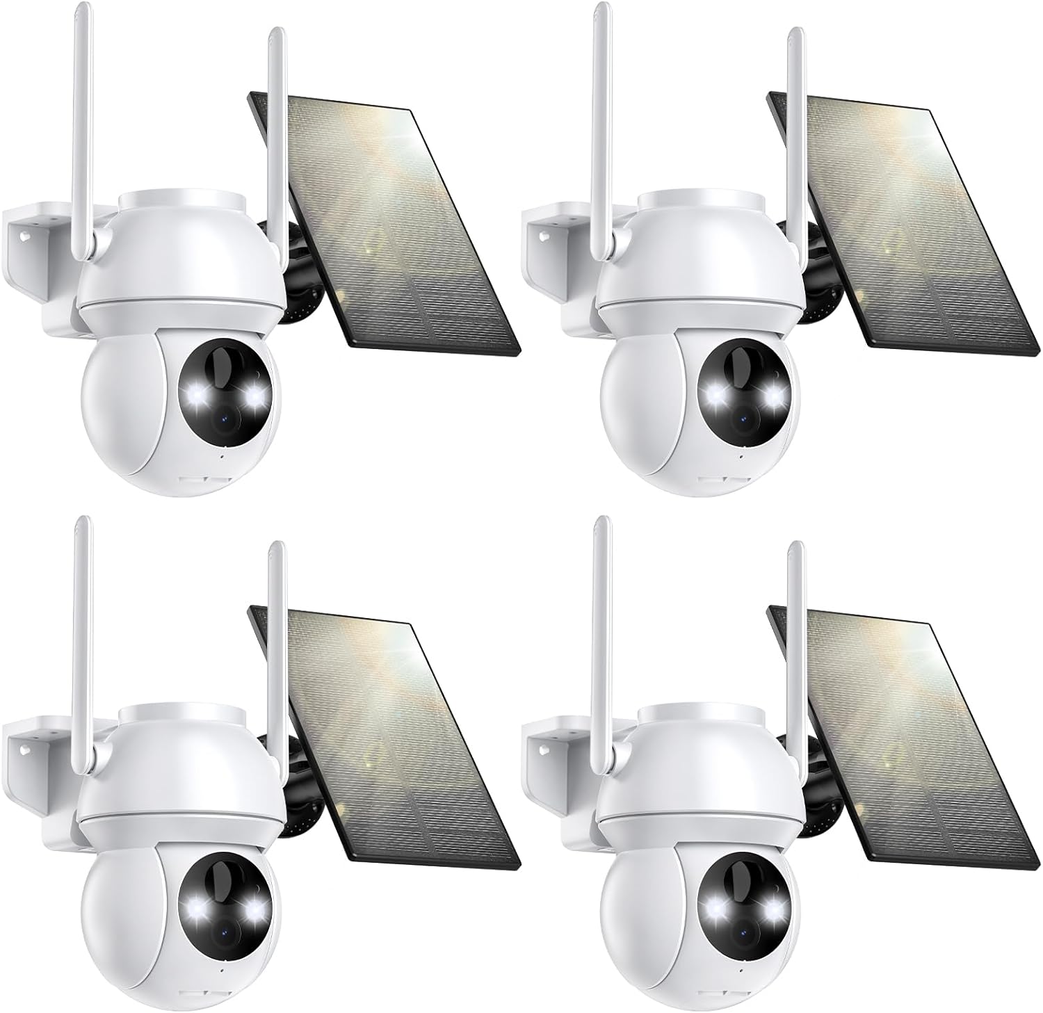 Solar Security Camera Wireless Outdoor, 2K HD Color Night Vision Home Security Camera System with 360° View Battery Powered Spotlight & Siren WiFi Camera Outdoor Motion Sensor and 2-Way Audio 4 Pack