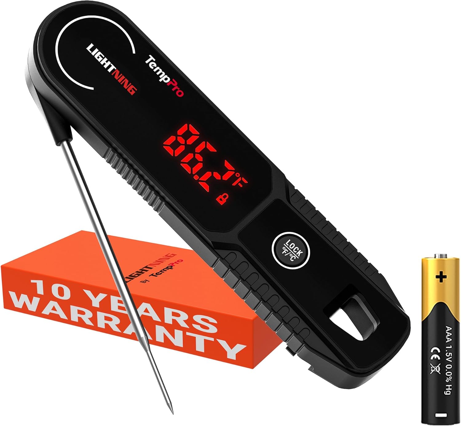 TempPro Lightning 1 Sec Instant Read Meat Thermometer, Kitchen Food Thermometer with 180° Rotating Display, IP67 Waterproof Cooking Thermometers for Deep Fry Smoker Grill BBQ(Previously ThermoPro)