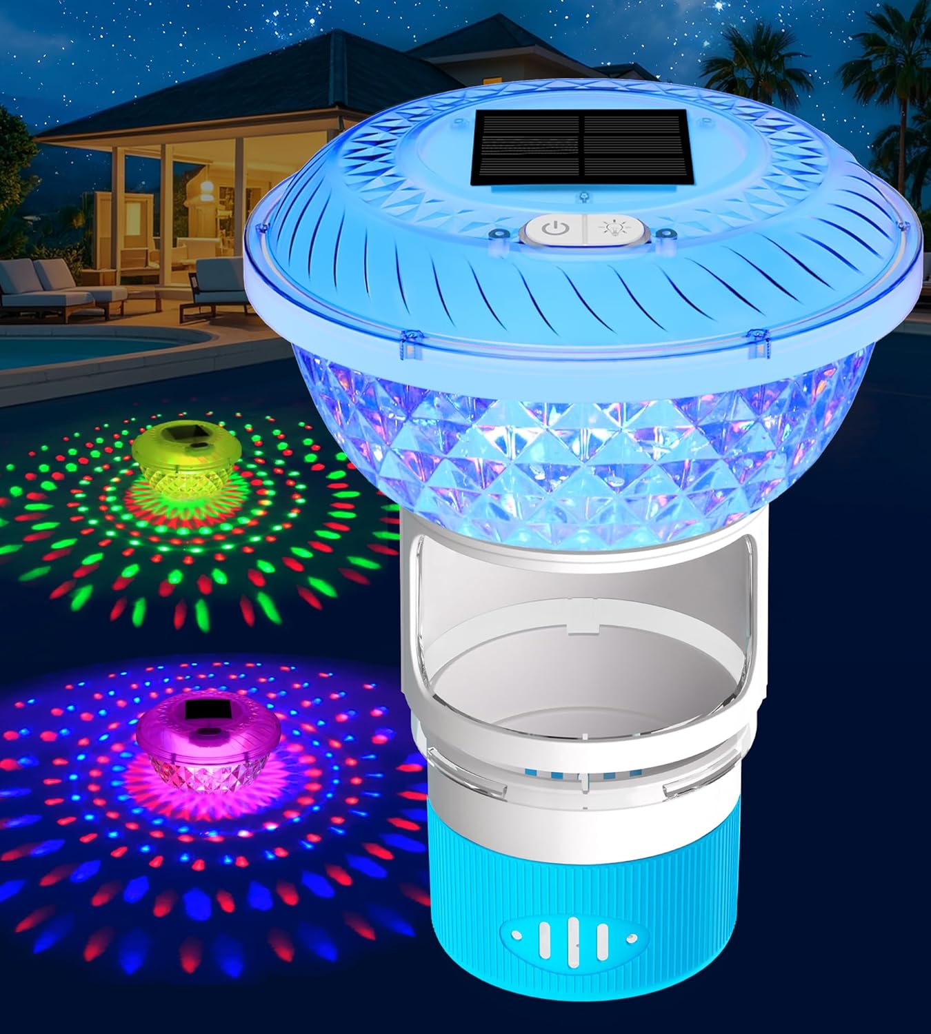 FineBud2025 Upgrade Solar Chlorine Floater,Pool Chlorine Floater with Colorful Light,Button Control Floating Chlorines Dispenser for Pool,Adjustable Flow chlorines floaters,Hot Tub chlorines floaters