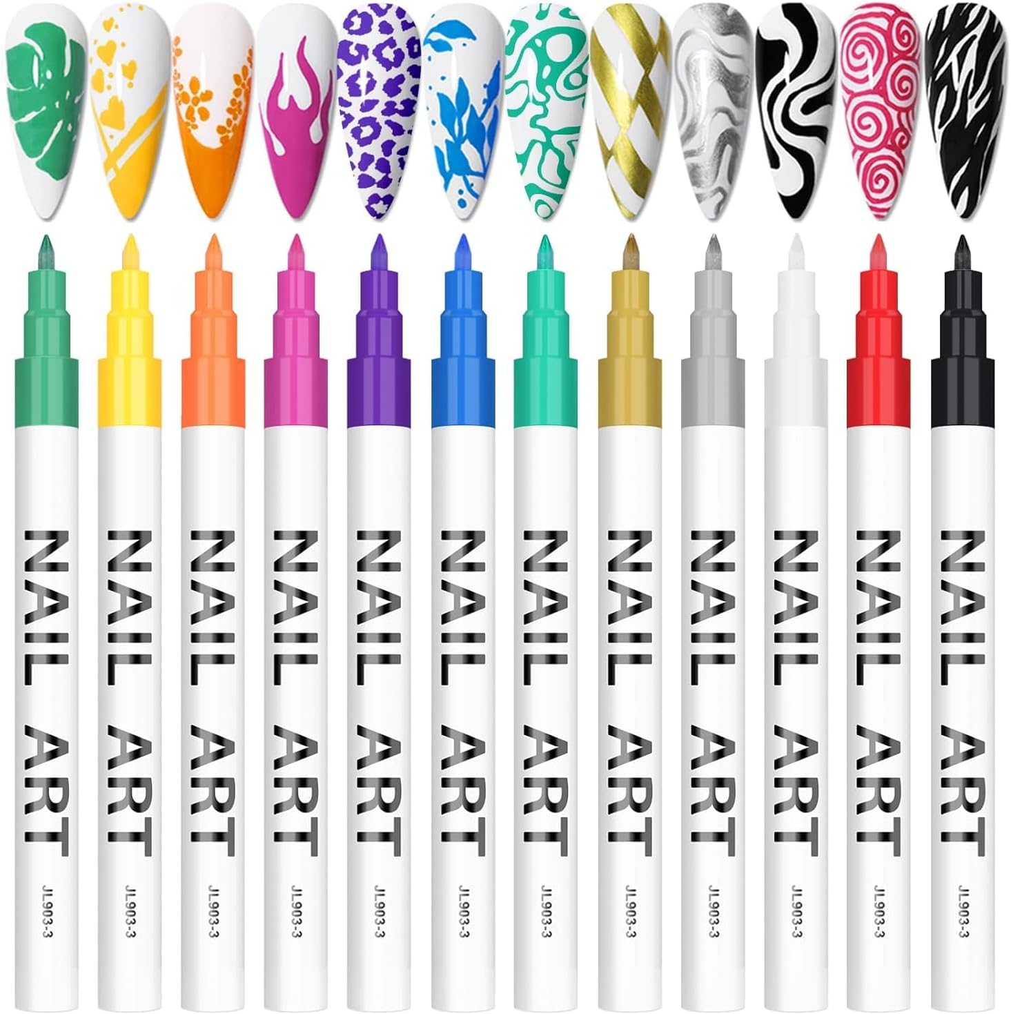 12 Color 3D Nail Art Pens Set, Kalolary Nail Point Graffiti Dotting Pen Drawing Painting Liner Brush for DIY Nail Art Beauty Adorn Manicure Tools for Valentine's Day Easter