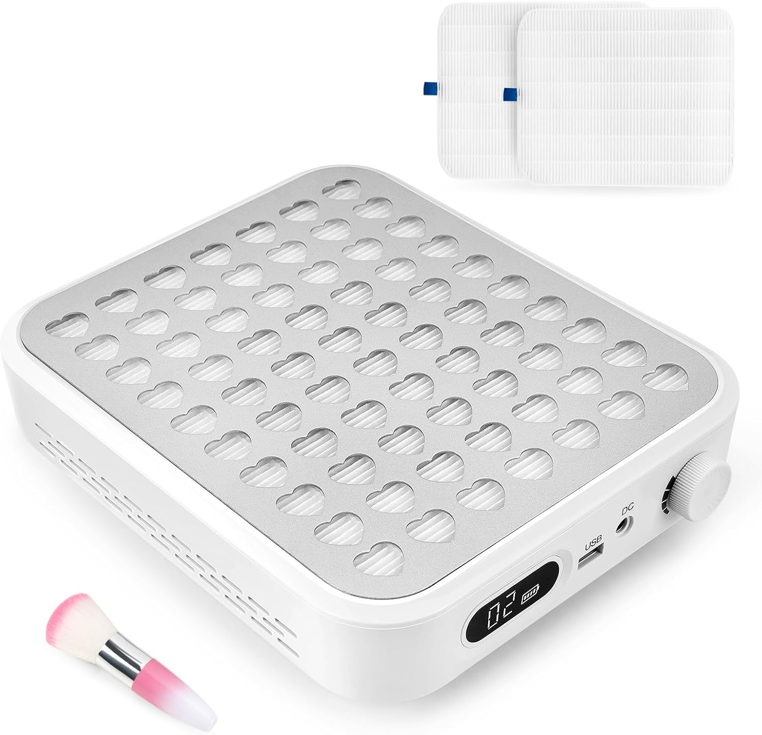 Madenia Rechargeable Nail Dust Collector: 56W Cordless Dust Collector Nail Salon with 2 Reusable Filters and 1 Brush, Powerful Nail Dust Extractor Fan for Acrylic Gel Nails, White