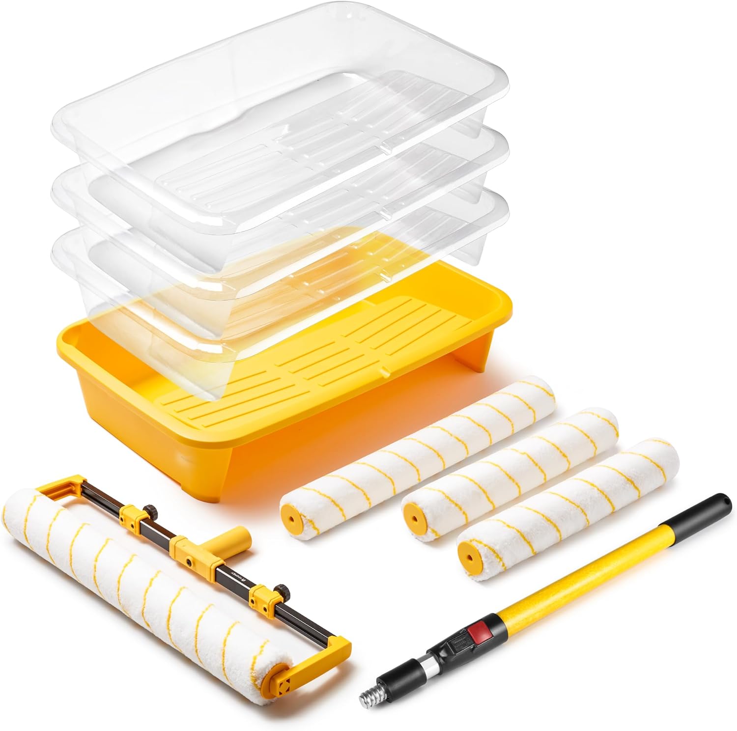 Voomey 18" Paint Roller Kit,10Pc Paint Roller Tray with Liner,12"18" Microfiber Paint Roller,Paint Extension Pole,Suitable for DIY Interior Walls, Rooms