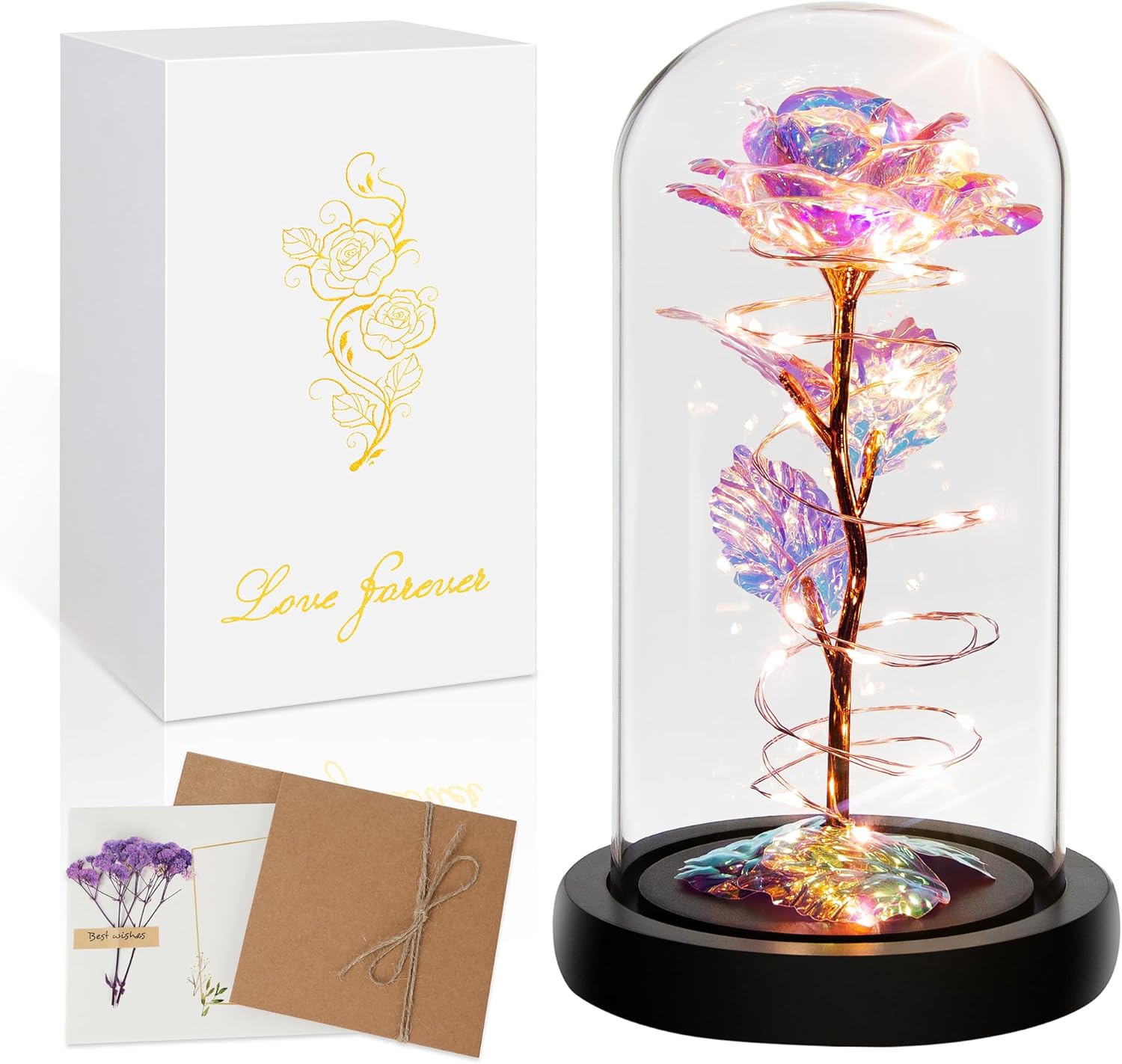 Childom Christmas Rose Gifts for Women,Birthday Gifts for Women Mom Christmas,Flowers for Delivery Prime,Colorful Light Up Rose in A Glass Dome,Anniversary Rose Gift for Her Grandma Valentines Day